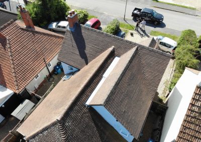Roof replacement drone image by Moran Roofing